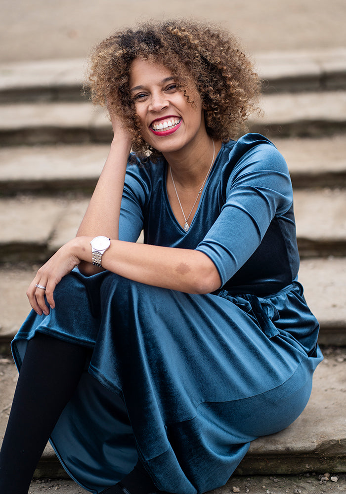 Celaena Steel Blue Velvet Midi Dress