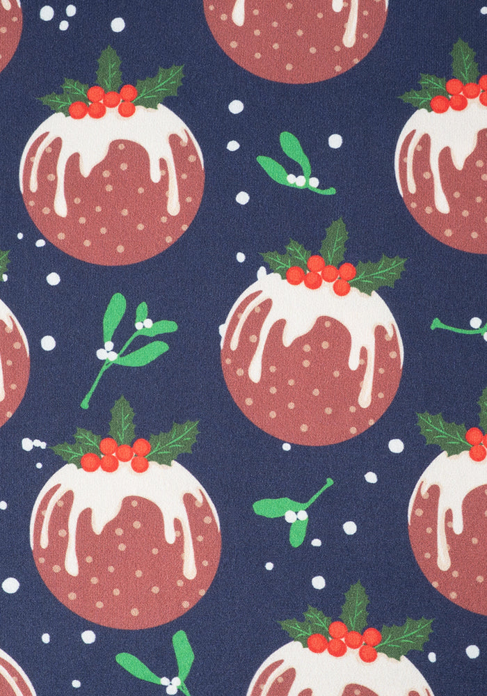 Celia Navy Christmas Puddings Print Pyjama Set