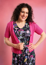 Cerise Pink Scallop Short Sleeve Cardigan