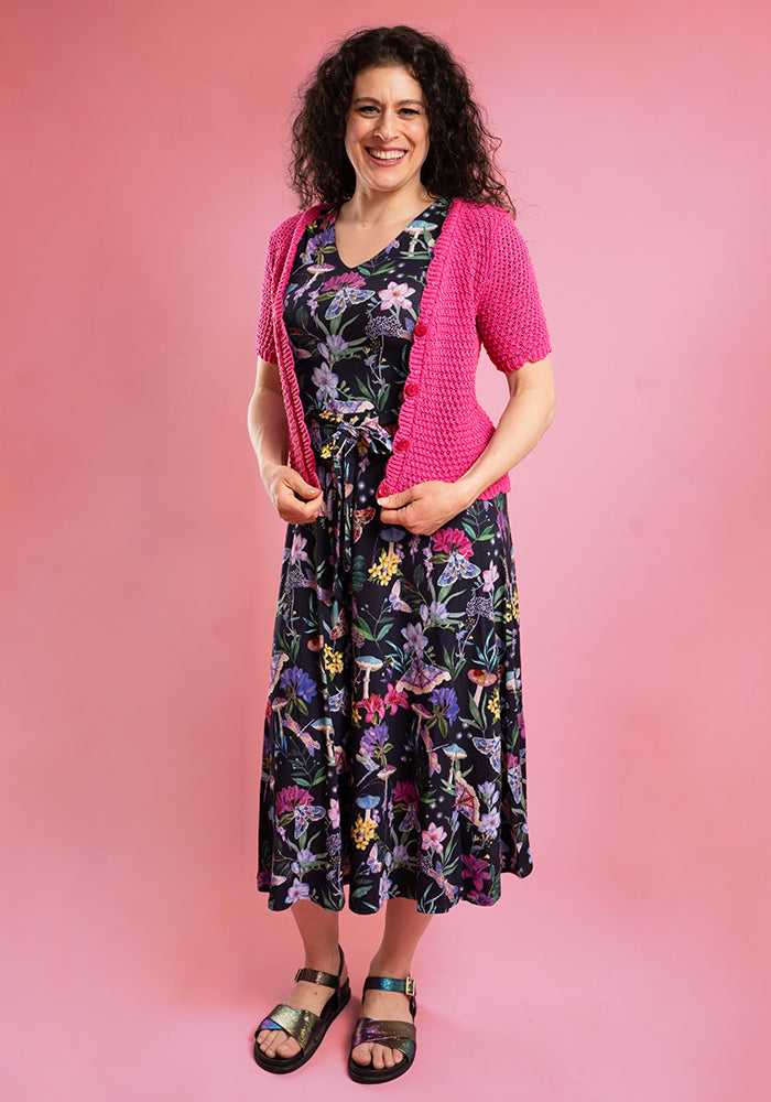 Second angle of Cerise Pink Scallop Short Sleeve Cardigan