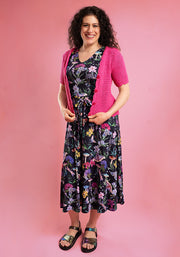 Cerise Pink Scallop Short Sleeve Cardigan