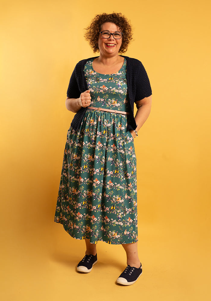 Chana Blossom Bird Print Midi Dress