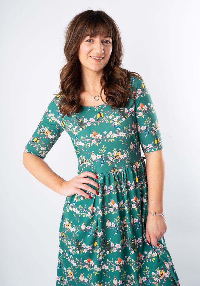 Chana Blossom Bird Print Midi Dress