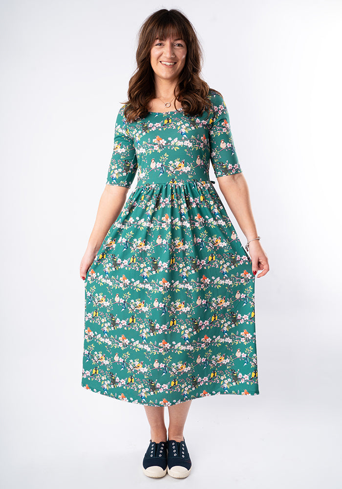 Chana Blossom Bird Print Midi Dress