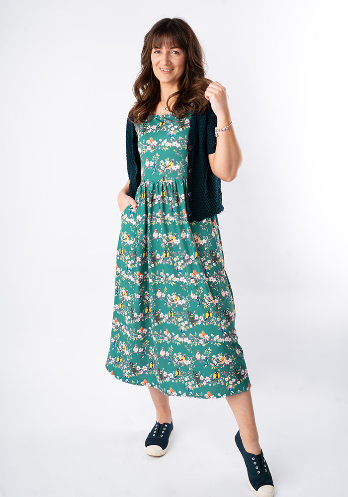 Chana Blossom Bird Print Midi Dress