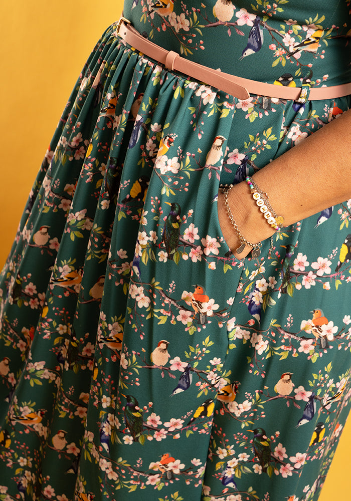 Chana Blossom Bird Print Midi Dress