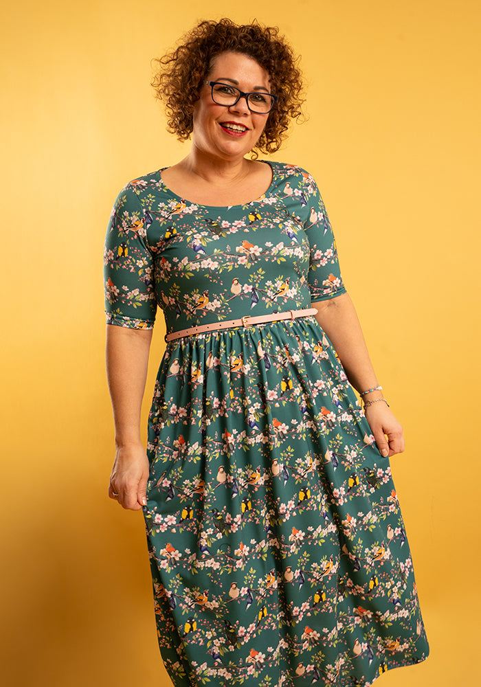 Chana Blossom Bird Print Midi Dress