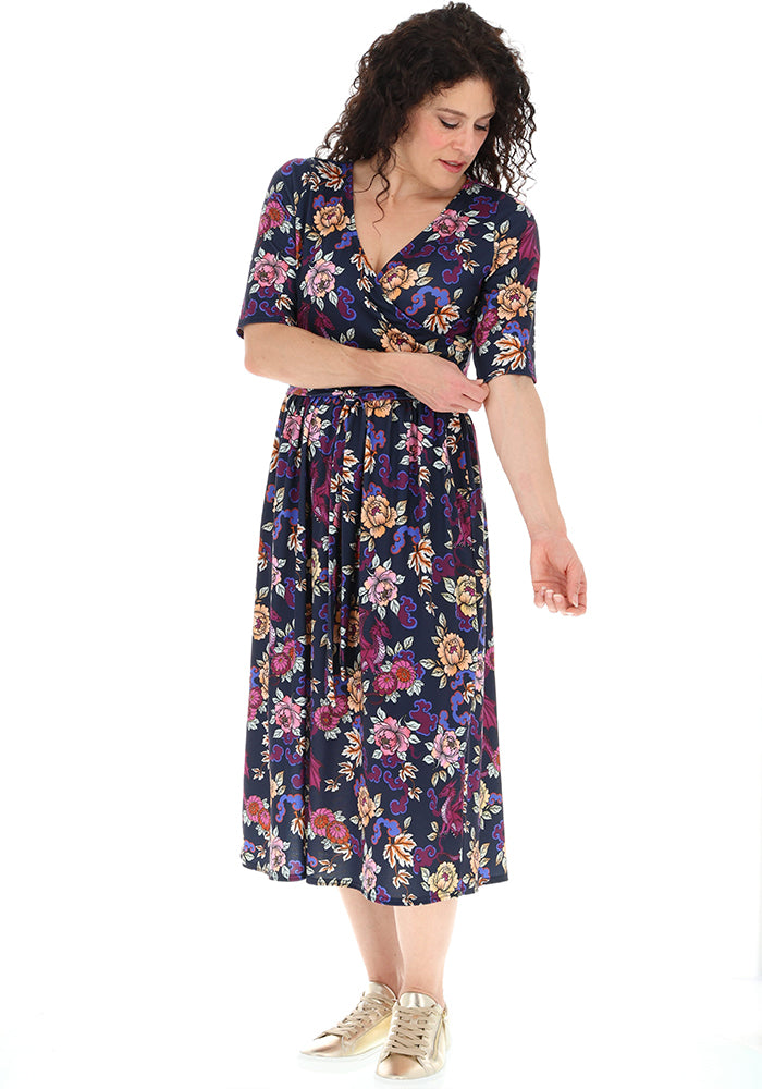 Amber Ornate Dragon Print Midi Dress
