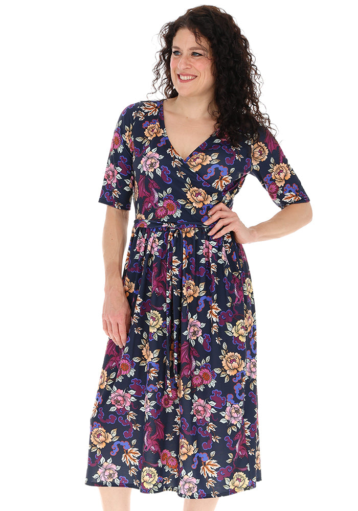 Amber Ornate Dragon Print Midi Dress