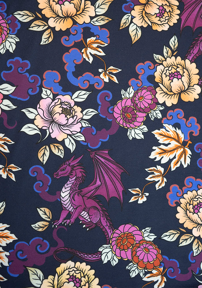 Amber Ornate Dragon Print Midi Dress