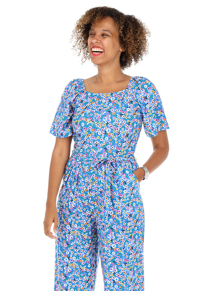 Third angle of Charity Ditsy Floral Print Jersey Full Length Jumpsuit
