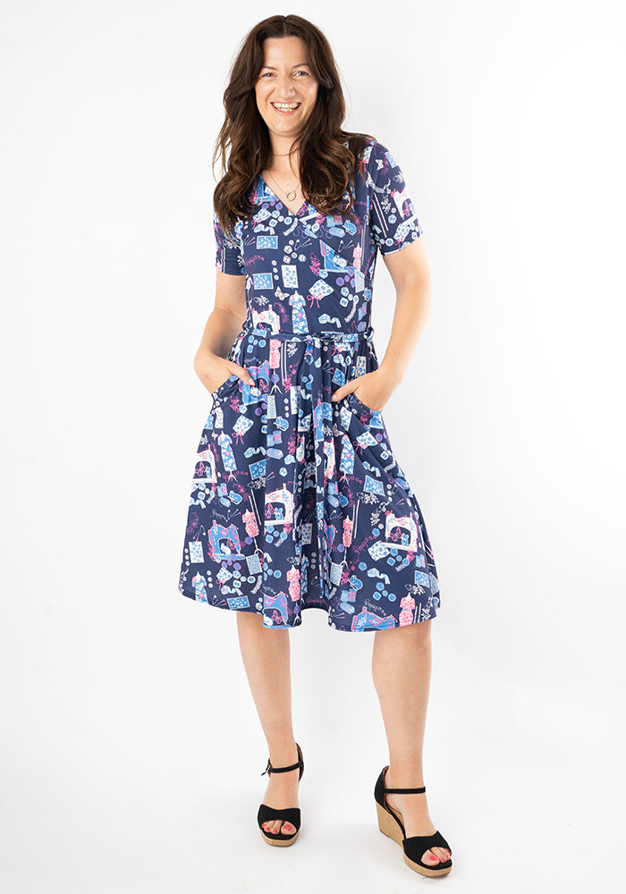 Third angle of Charleigh Sewing Bee Print Dress