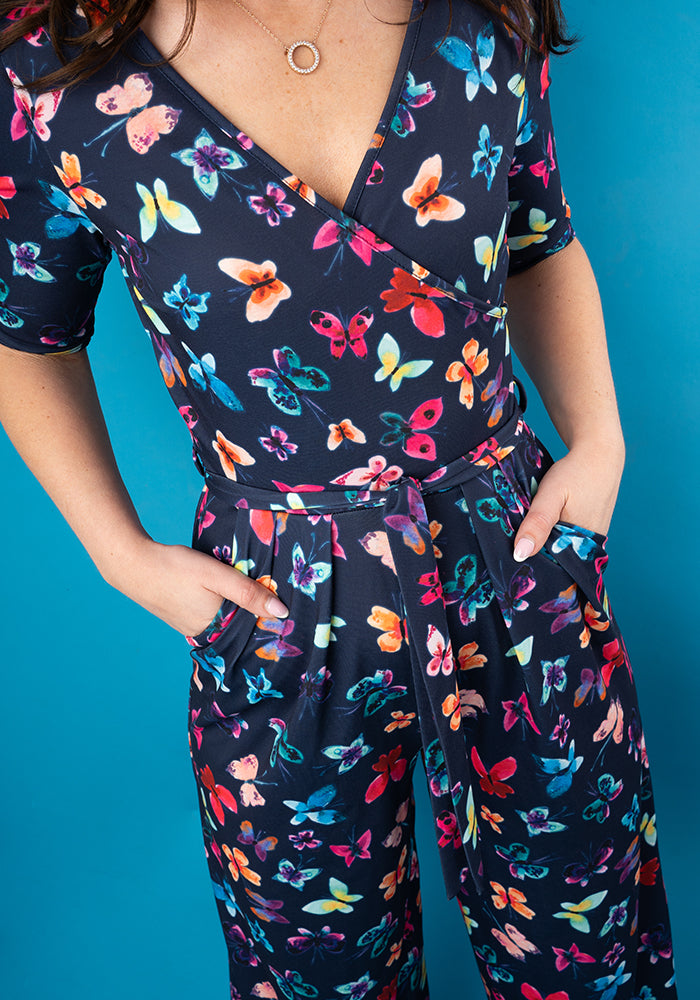 Charlie Pretty Butterflies Print Culotte Leg Jumpsuit