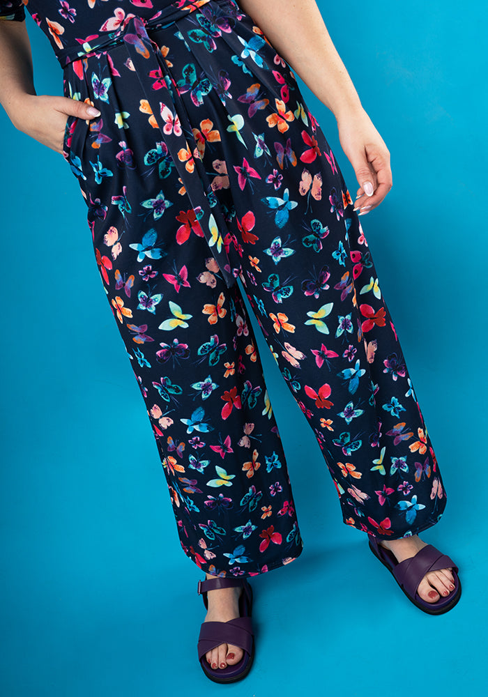 Charlie Pretty Butterflies Print Culotte Leg Jumpsuit