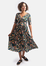 Chaya Tea Cups Print Tiered Hem Cotton Midi Dress