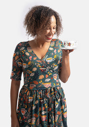 Chaya Tea Cups Print Tiered Hem Cotton Midi Dress