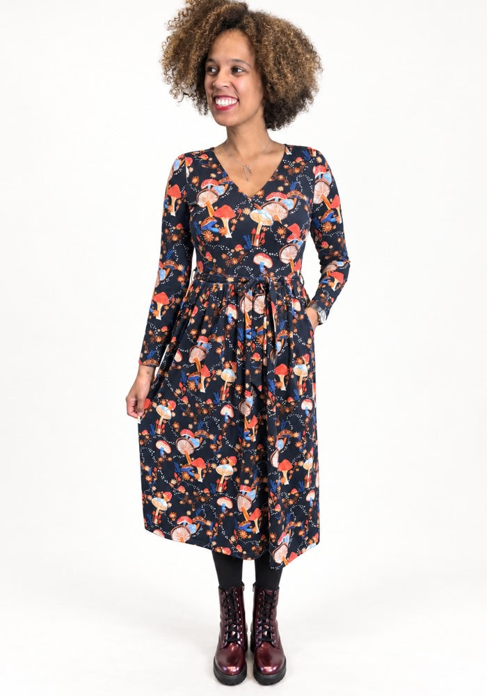 Cambree Dotty Toadstool Print Cotton Midi Dress