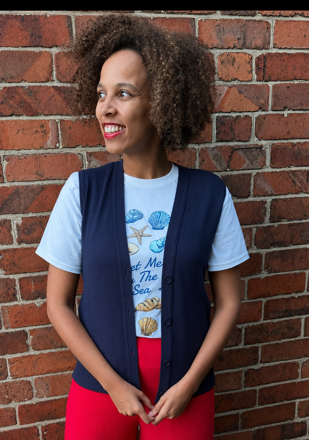 Front view of Navy Sleeveless Cardigan, a classic navy sleeveless cardigan - the perfect wardrobe staple from Popsy Clothing.