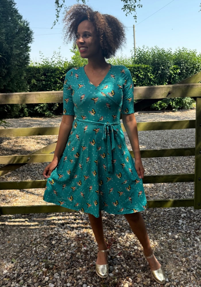 Carmilla Teal Goldfinch Print Dress