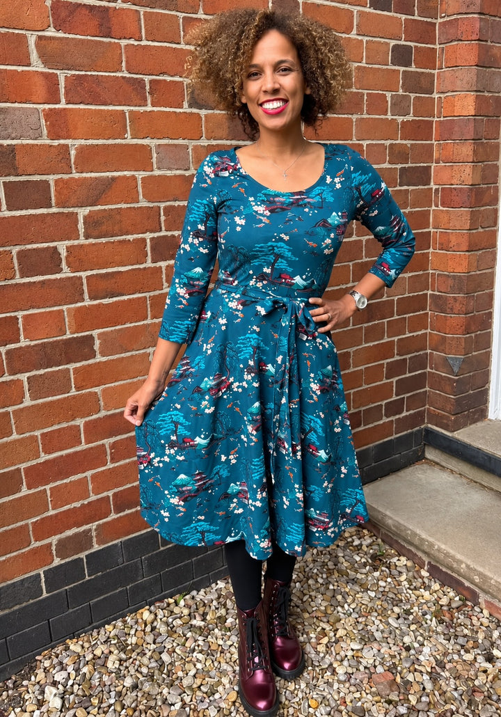 Leander Tranquil Koi Garden Print Cotton Swing Dress