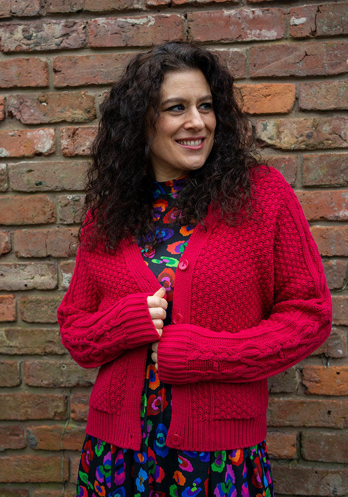 Cherry Moss Stitch Cardigan