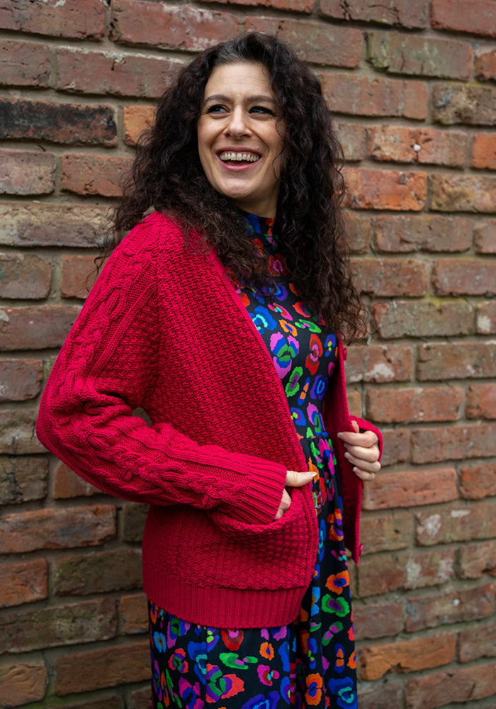 Cherry Moss Stitch Cardigan