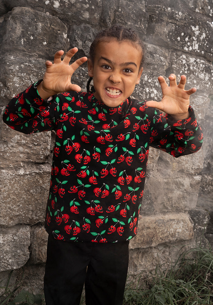 Children's Skull Cherries Print Cotton T-Shirt (Morella)