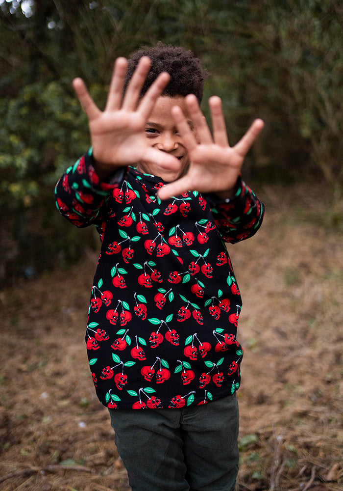 Children's Skull Cherries Print Cotton T-Shirt (Morella)