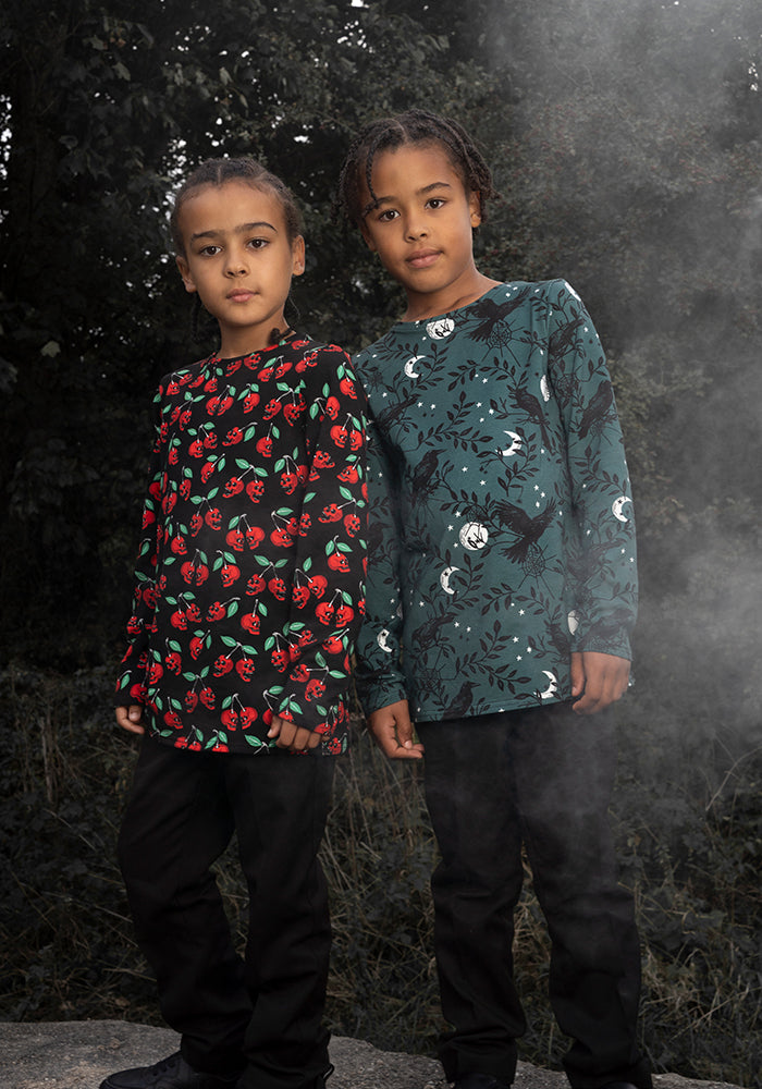 Children's Skull Cherries Print Cotton T-Shirt (Morella)