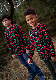 Children's Skull Cherries Print Cotton T-Shirt (Morella)