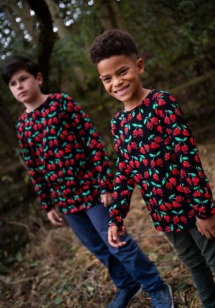 Children's Skull Cherries Print Cotton T-Shirt (Morella)