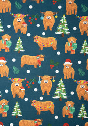 Cinnamon Christmas Cows Print Blouson Dress