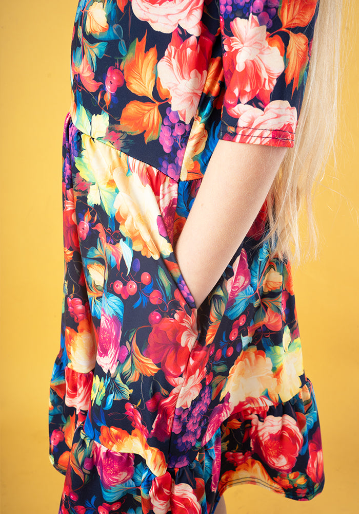Children's Bright Blurred Floral Print Dress (Jules)
