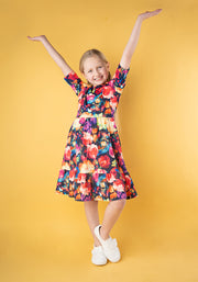Children's Bright Blurred Floral Print Dress (Jules)