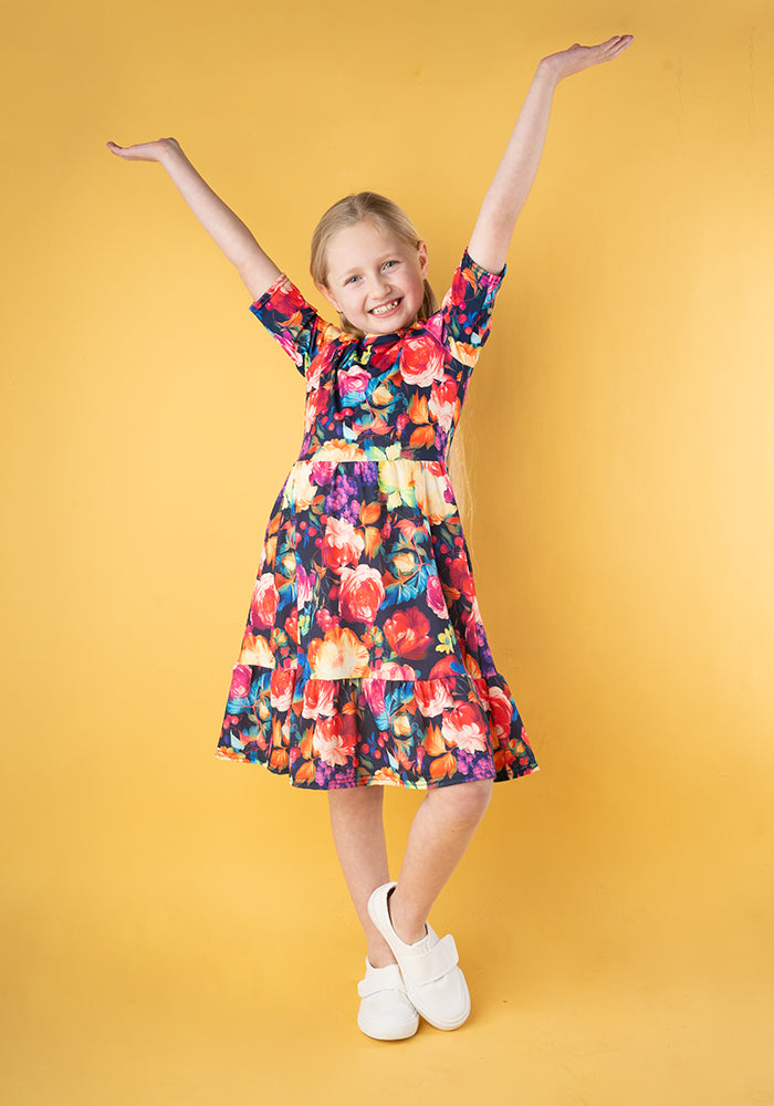 Children's Bright Blurred Floral Print Dress (Jules)