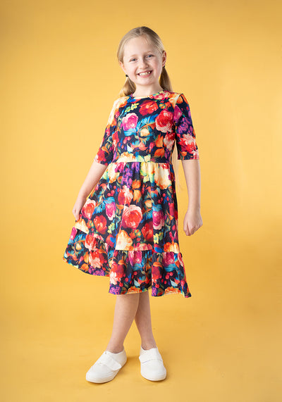 Children's Bright Blurred Floral Print Dress (Jules)