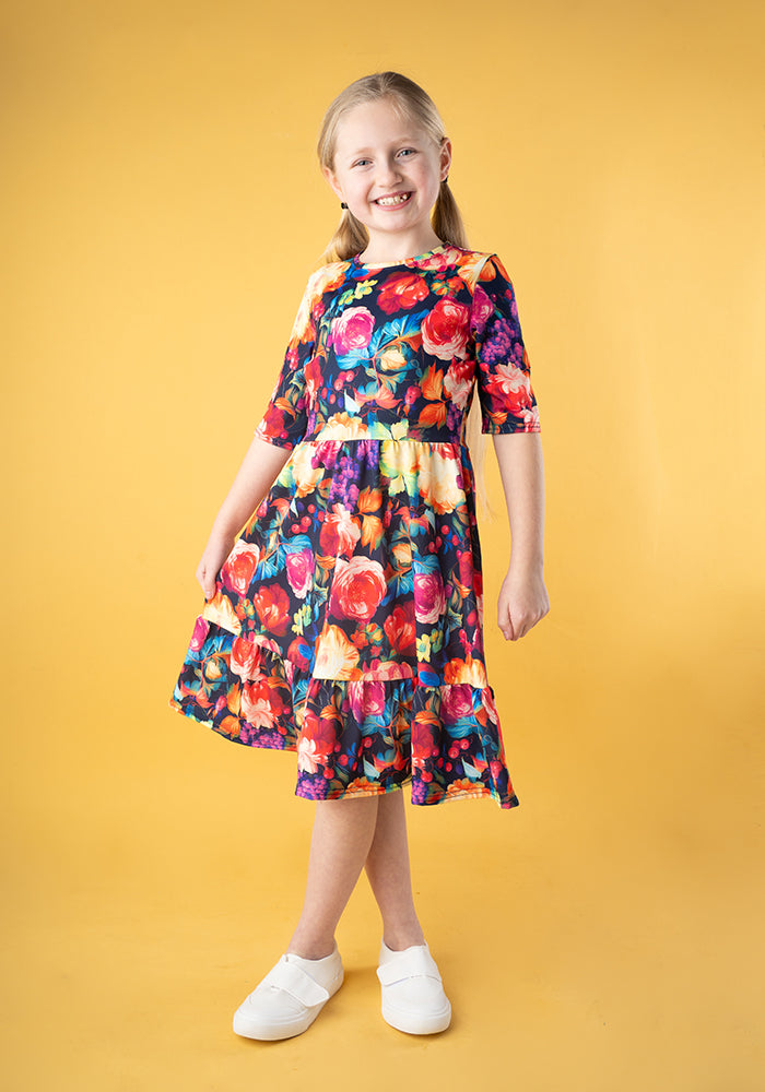 Children's Bright Blurred Floral Print Dress (Jules)