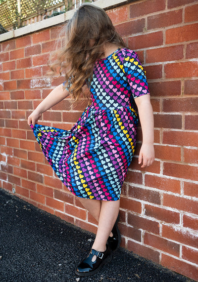 Children's Bright Heart Conversational Print Dress (Cade)
