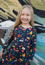Children's Cat Garden Print Cotton Dress (Marjorie)