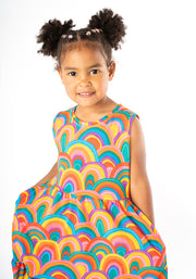 Children's Colourful Rainbow Print Cotton Dress (Glenda)