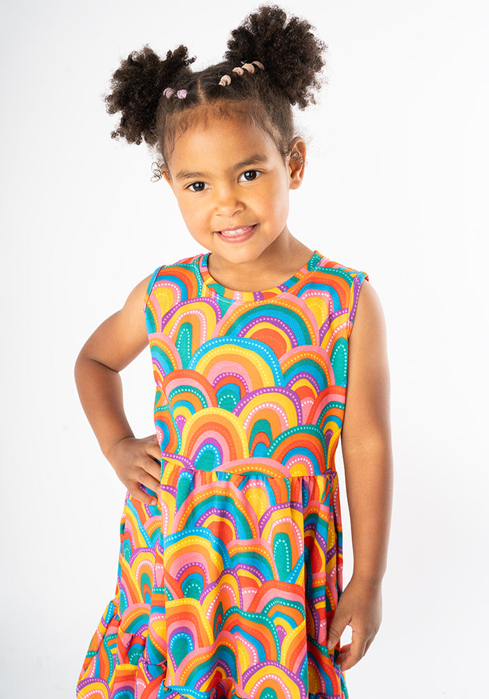 Children's Colourful Rainbow Print Cotton Dress (Glenda)