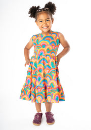 Children's Colourful Rainbow Print Cotton Dress (Glenda)