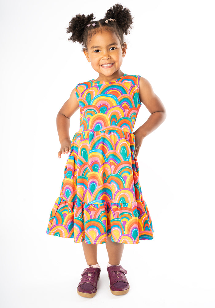 Children's Colourful Rainbow Print Cotton Dress (Glenda)