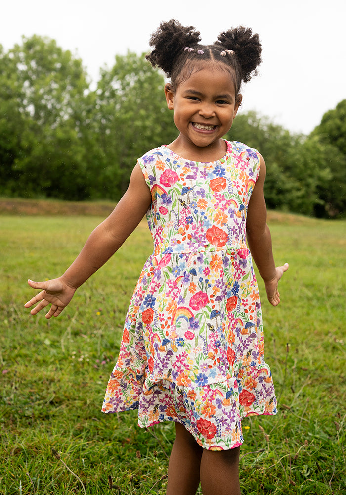 Children's Cream Garden Rainbow Print Dress (Hallie-Jo)