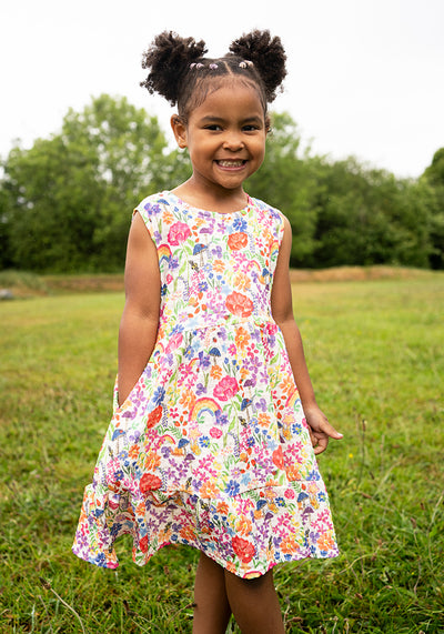 Children's Cream Garden Rainbow Print Dress (Hallie-Jo)