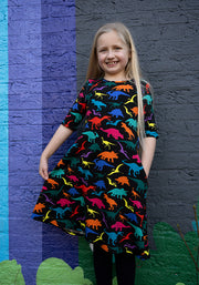 Children's Dinosaur Print Cotton Dress (Adelphi)
