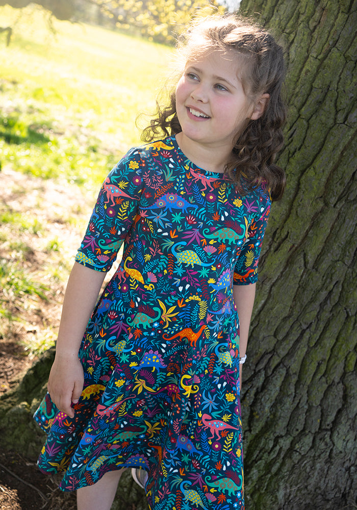 Children's Dinosaur Print Cotton Dress (Dorea)
