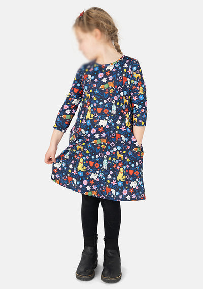 Children's Dog Garden Print Dress (Finn)
