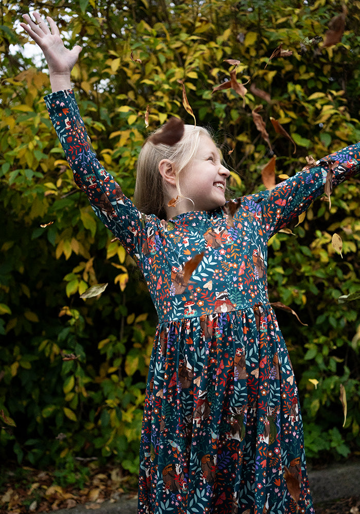 Children's Foraging Racoons Print Dress (Huxley)