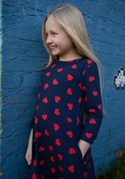 Children's Heart Print Cotton Dress (Rubin)